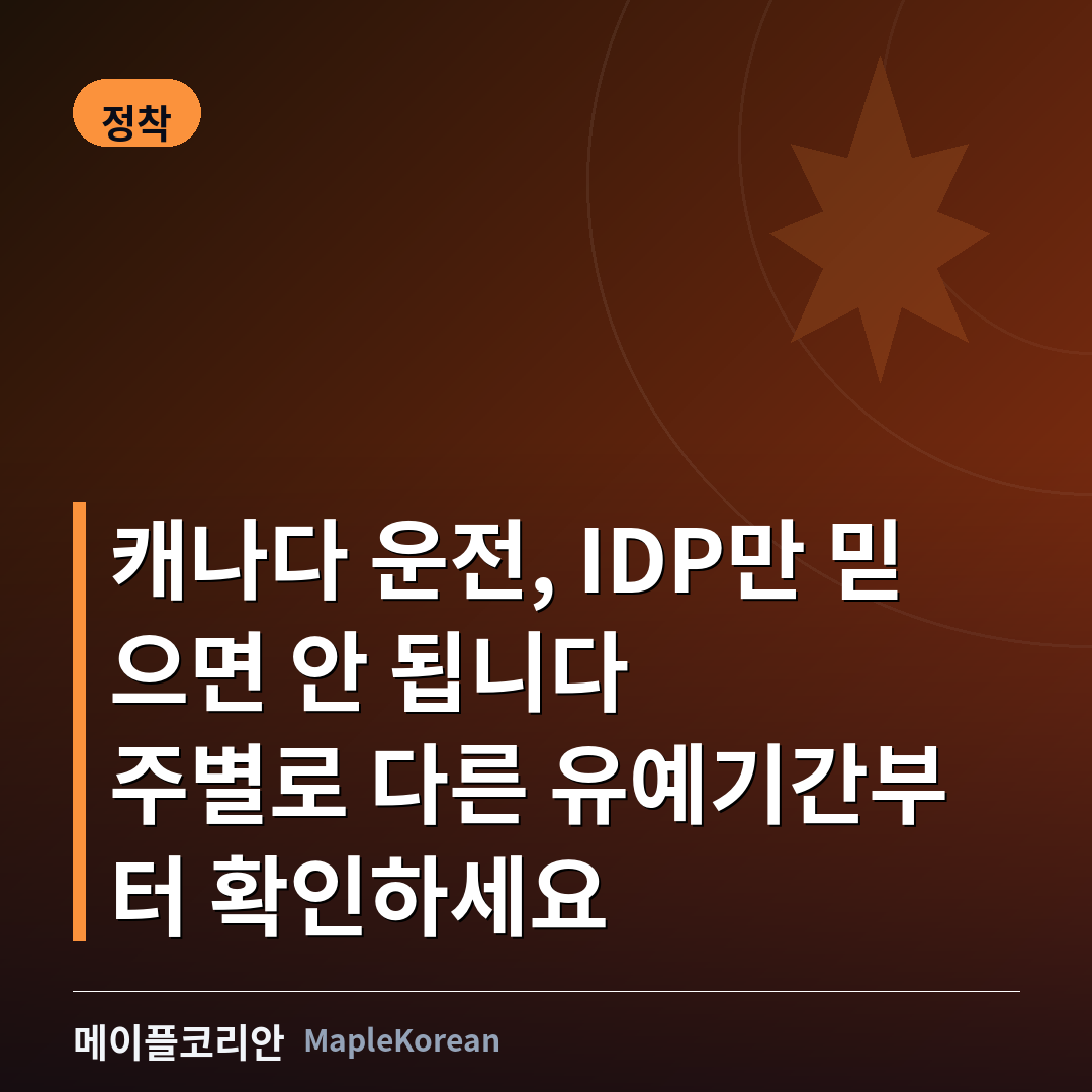 차량 대시보드 위에 놓인 여권과 국제운전면허증, 창밖으로 캐나다 도로가 보이는 장면